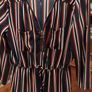 Navy, rust and white zipper front top